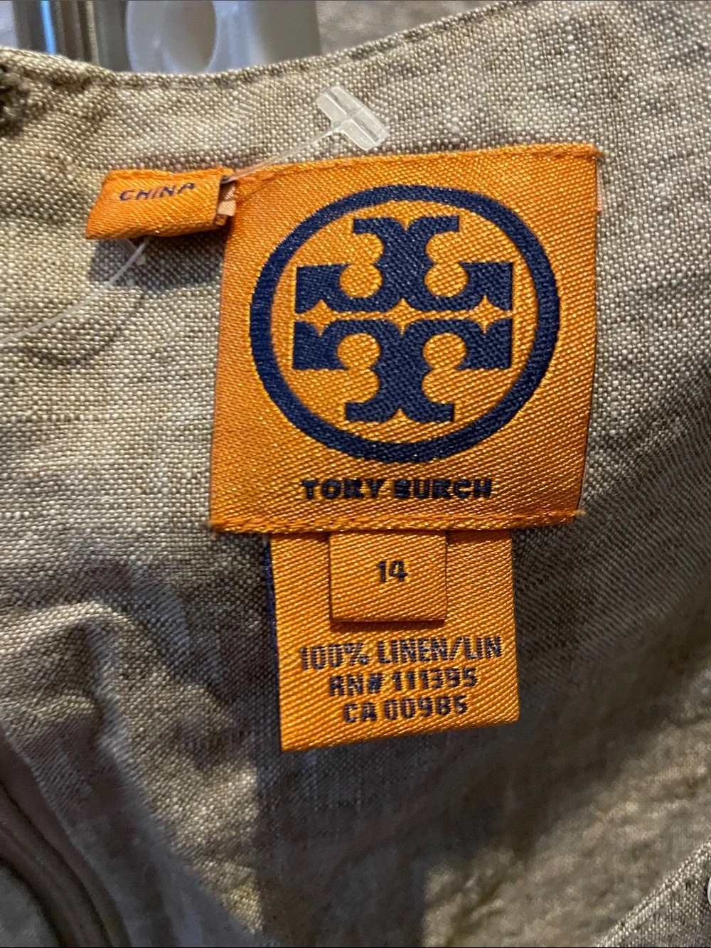 Tory Burch Linen Blend Embellished Tank in Light Gray with Iridescent Sequins